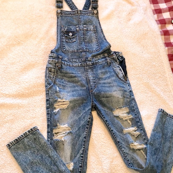 Distressed long Jean overalls small - Picture 2 of 13